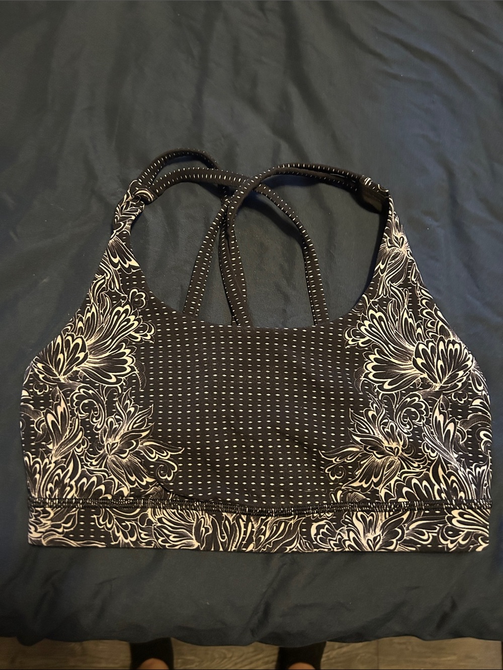 lululemon athletica Black Bralette with white Floral Accents